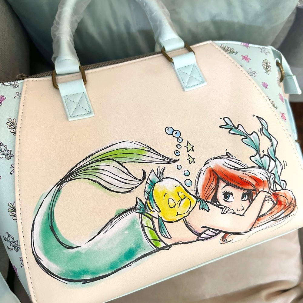 NWT! Loungefly Disney The Little Mermaid Ariel & Flounder Satchel Bag